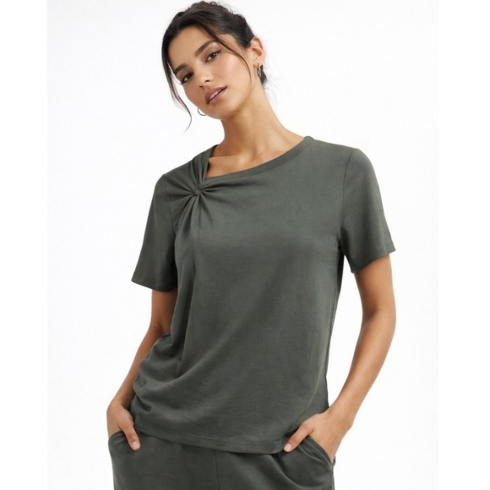 We Wander Knot Shoulder T-Shirt Women M Dark Green NWT‎